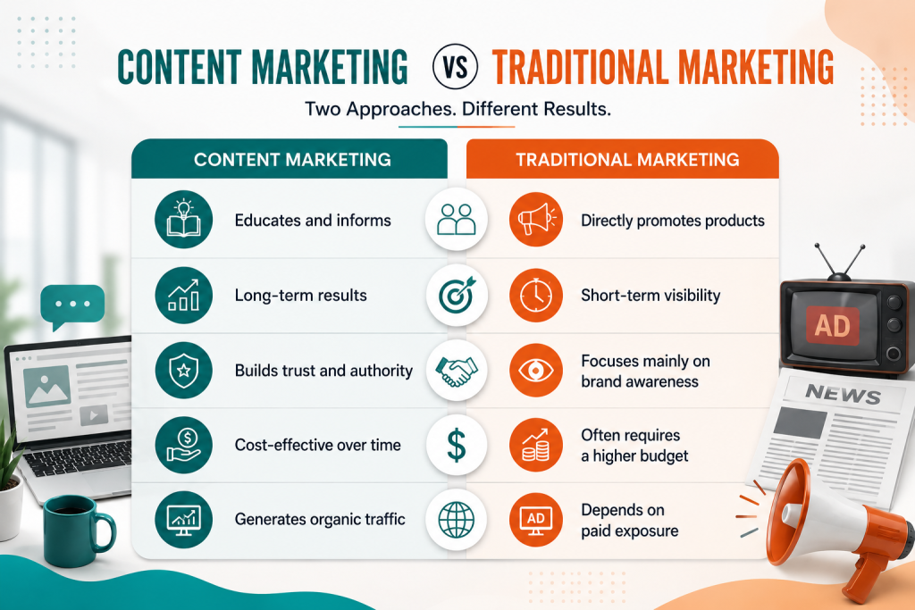difference between content marketing & traditional marketing
