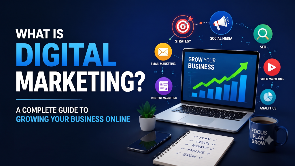 What Is Digital Marketing guide showing online business growth strategies in 2026